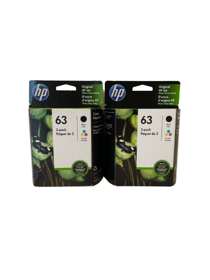 Genuine HP 63 Black/Tri-Color Standard Yield Ink Cartridge, 2/Pack L0R46AN (2 Combo Packs)