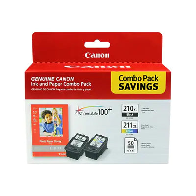 Genuine Canon PG-210XL/CL-211XL Combo Black/Color Ink Cartridges, High Yield, Photo Paper Value Pack (2973B004)