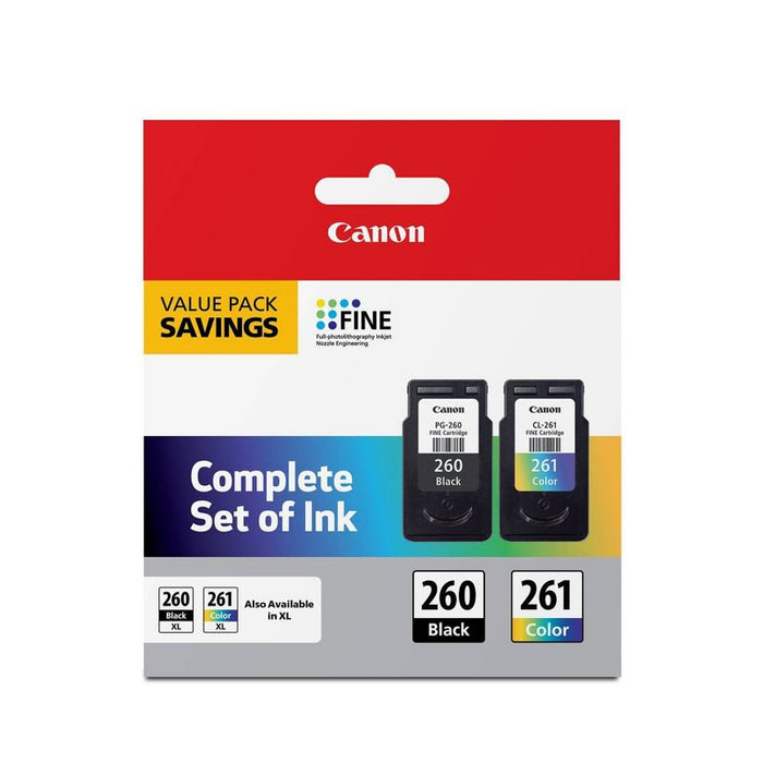 Genuine Canon PG-260/CL-261 Black/Tri-Color Standard Yield Ink Cartridges, 2/Pack (3725C006)