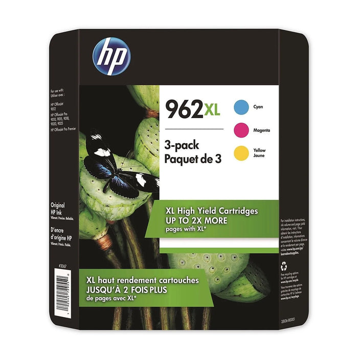 Genuine HP 962XL 3-Pack High Yield Ink Cartridges Cyan/Magenta/Yellow (3JB36BN)