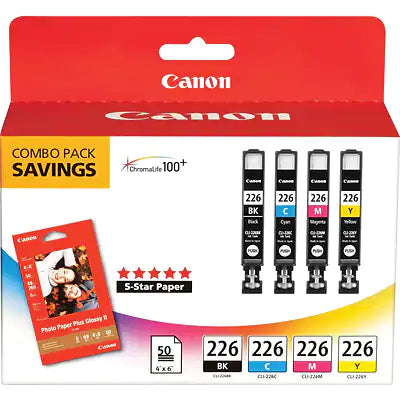 Genuine Canon CLI-226 Black/Cyan/Magenta/Yellow Standard Yield Ink Cartridge, 4/Pack (4546B007)