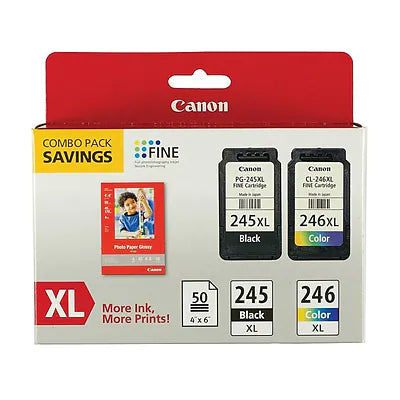 Genuine Canon PG-245XL/CL-246XL Black/Tri-Color High Yield Ink Cartridge, 2/Pack with 4x6 photo paper (8278B023)