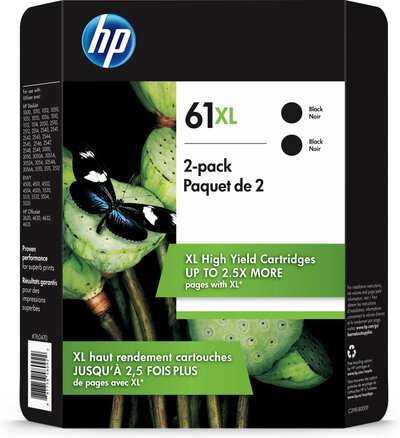 Genuine HP 61XL 2-Pack High Yield Black Ink Cartridges  (C2P81BN)