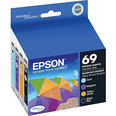 Genuine Epson 69 Black/Cyan/Magenta/Yellow Standard Yield Ink Cartridge 4/pack T069120-BCS