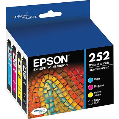 Genuine Epson 252 Black/Cyan/Magenta/Yellow Standard Yield Ink Cartridge, 4/Pack T252120-BCS